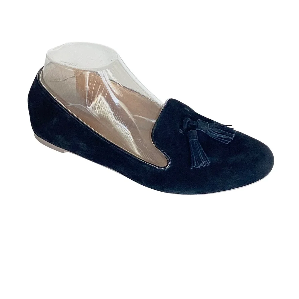 J.Crew Womens Black Cora Suede Tassel Smoking Slipper Flats F5735 Size 7.5